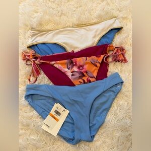 Becca Bikini Bottom Lot 3  Size Small NWT -Ribbed Blue, Floral, Cream